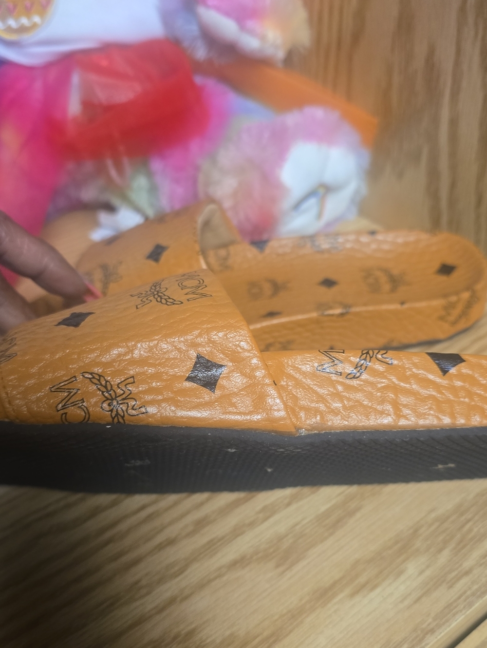MCM Cognac Logo Slide Sandals - Tan Brown - Picture 5 of 8